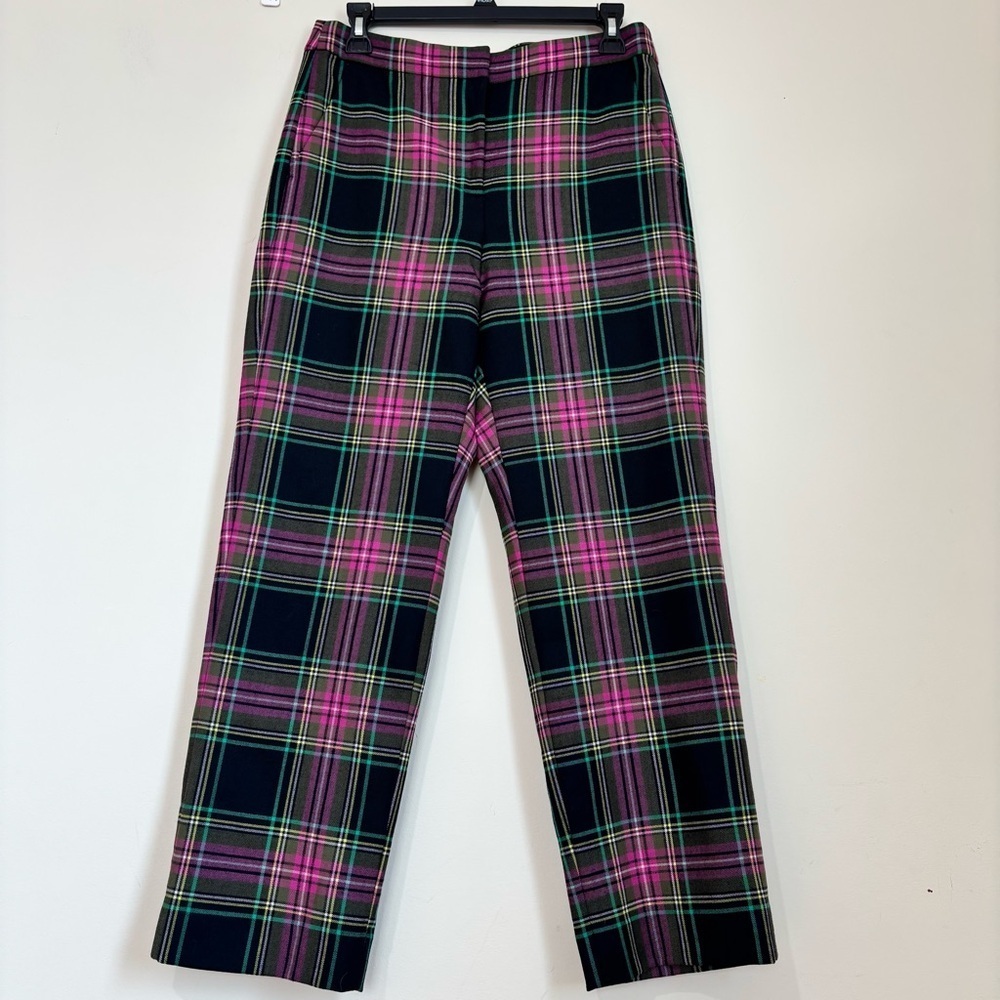 J. Crew Kate Stewart Tartan Pink Green Wool Blend Straight Preppy Academia Pants - Picture 2 of 16